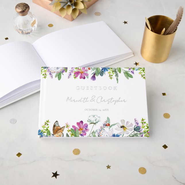 Livre D'or Mariage Fleur sauvage de printemps Real Foil (Recto ouvert)