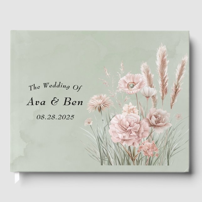 Livre D'or Mariage Fleur sauvage Sage Green et Rose (Recto)