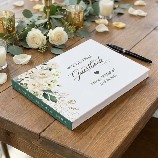 Livre D'or Mariage Fleurale Or Rose Blanche (Créateur téléchargé)