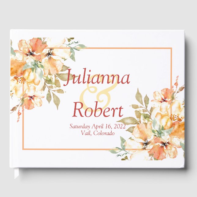 Livre D'or Mariage fleuri orange et jaune aquarelle (Recto)