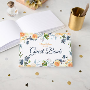 Livre D'or Mariage Fleurie Aquarelle Bleu Marine Corail