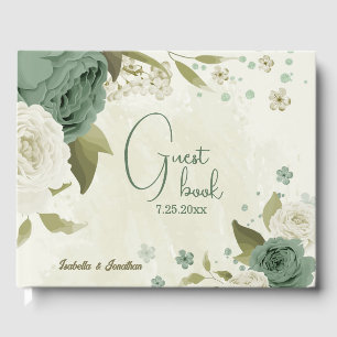 Livre D'or mariage fleurs blanches vert sauge