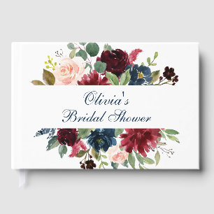 Livre D'or Mariage Fleurs Blush Bleu Nuit Bourgogne