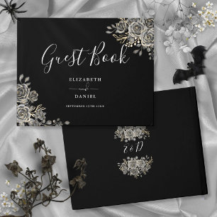 Livre D'or Mariage Fleurs de Roses Gothiques Noir et Blanc