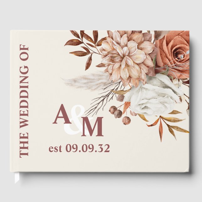 Livre D'or Mariage Fleurs de ventilateur séchées Terracotta R (Recto)