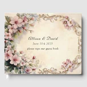 Livre D'or Mariage Fleurs Roses Cadre Filigree Gild