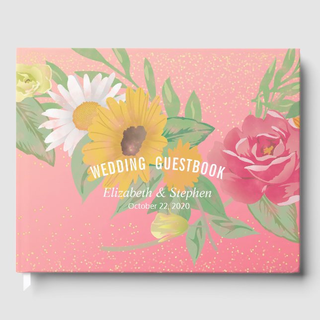 Livre d'or mariage Fleurs Roses Parties scintillan (Recto)