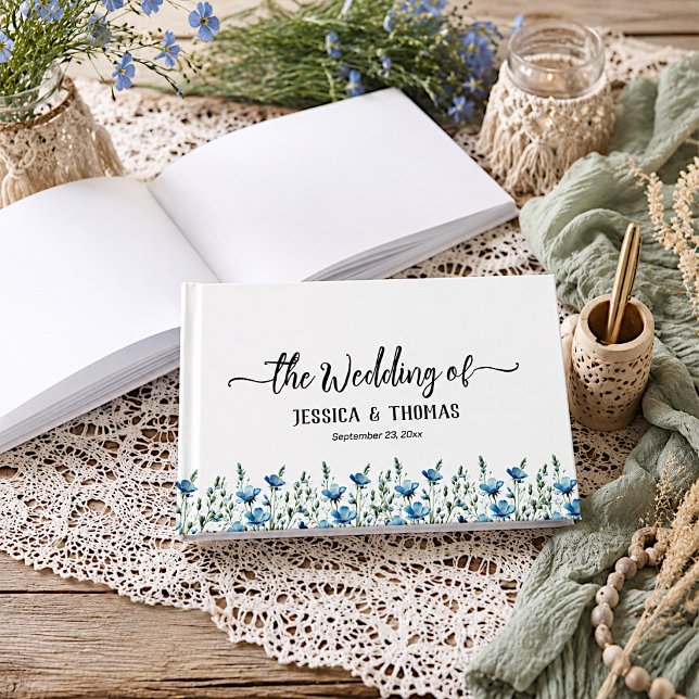 Livre D'or Mariage Fleurs sauvages Bleu Poussiéreux Bohème Ru (Créateur téléchargé)
