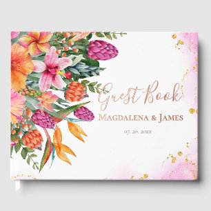 Livre D'or Mariage Fleurs Tropicales Rose Orange Colorées