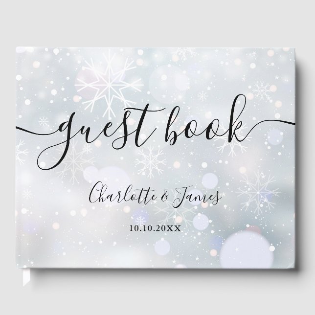 Livre D'or Mariage Flocons de Neige Script Signature (Recto)