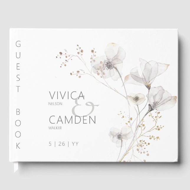 Livre D'or Mariage floral blanc et blanc moderne (Recto)