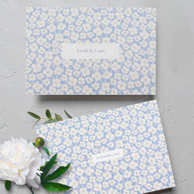 Livre D'or Mariage floral blanc et bleu chic (Créateur téléchargé)