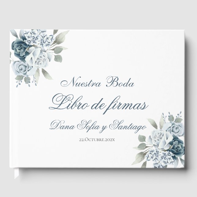 Livre D'or Mariage Floral Bleu espagnol (Recto)