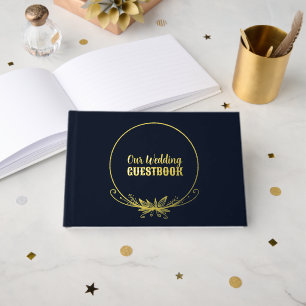 Livre D'or Mariage floral bleu marine et or