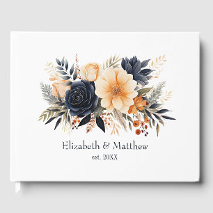 Livre D'or Mariage floral bleu marine, orange brûlé et champa