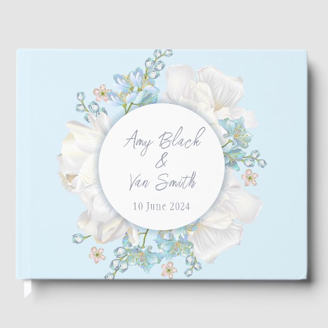 Livre D'or Mariage floral bleu Tulip (Recto)