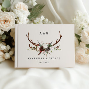 Livre D'or Mariage Floral Bohème Rustique en Bois de Cerf