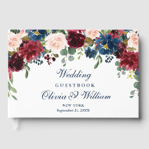 Livre D'or Mariage Floral Burgundy Bleu Nuit Blush