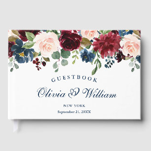 Livre D'or Mariage Floral Burgundy Bleu Nuit Blush