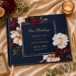 Livre D'or Mariage Floral Burgundy Blush Navy Bleu Sombre