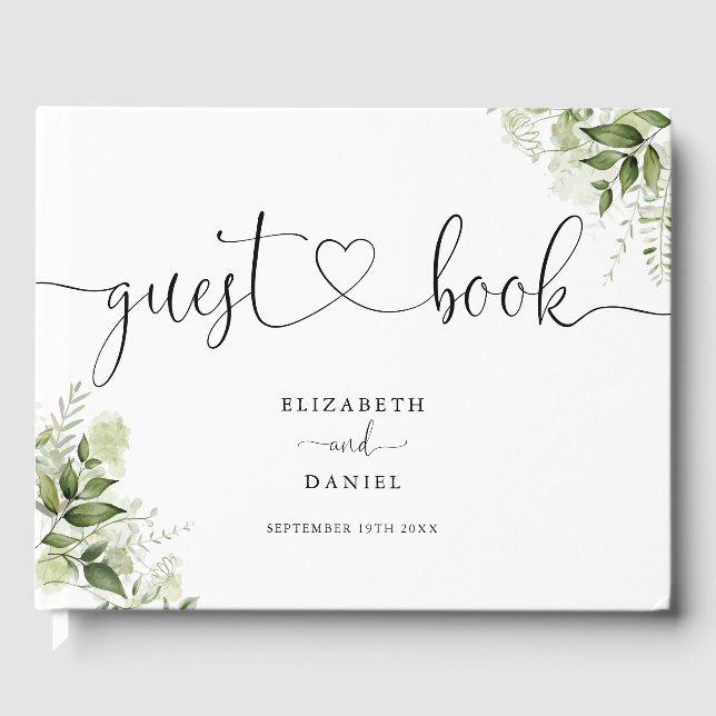 Livre D'or Mariage Floral Cœur Script Floral Vert (Recto)