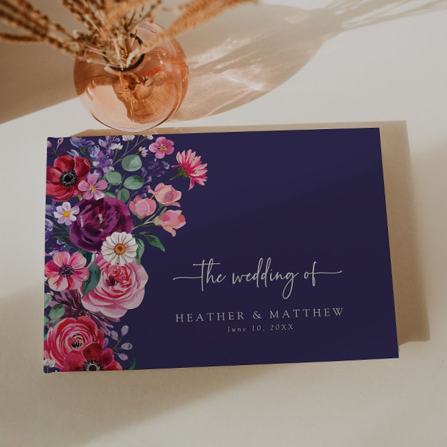 Livre D'or Mariage floral coloré (Colorful Navy Blue Watercolor Floral Wedding Guest Book by Painted Paperie
)