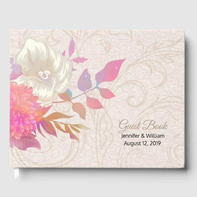 Livre D'or Mariage floral corail et ivoire (Recto)