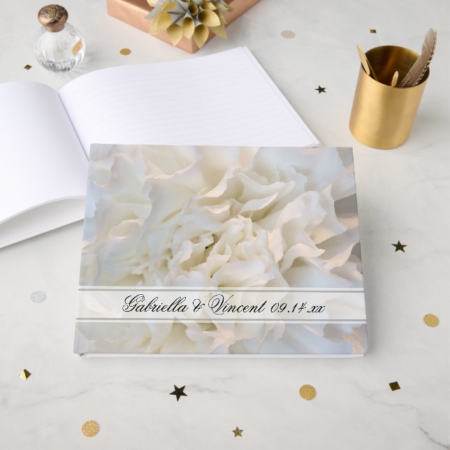 Livre D'or Mariage floral de carnation blanche (Recto ouvert)