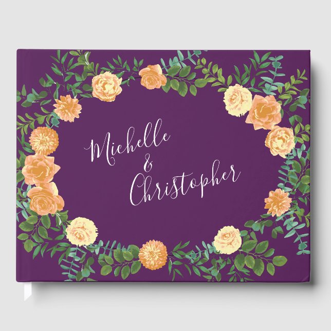 Livre D'or Mariage Floral de Pêche & Prune Pivoine Pourpre &  (Recto)