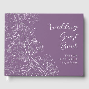 Livre D'or Mariage Floral Élégant Violet Poussiéreux