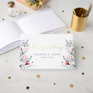 Livre D'or Mariage Floral Fleur Rouge Et Bleu