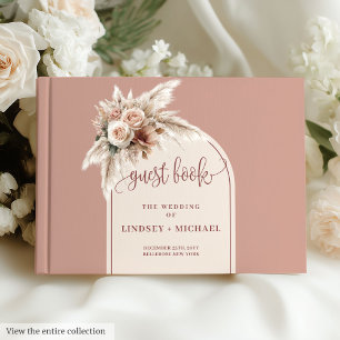 Livre D'or Mariage floral minimaliste de Pampas rose Dusty