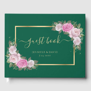 Livre D'or Mariage floral moderne Emerald Green Gold Blush