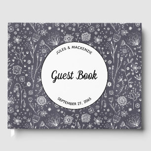 Livre D'or Mariage floral noir et blanc moderne