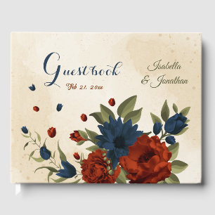 Livre D'or mariage floral orange brulé et bleu marine