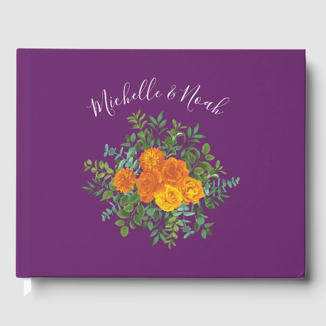 Livre D'or Mariage Floral Orange & Violet Prune Pivoine & Ros (Recto)