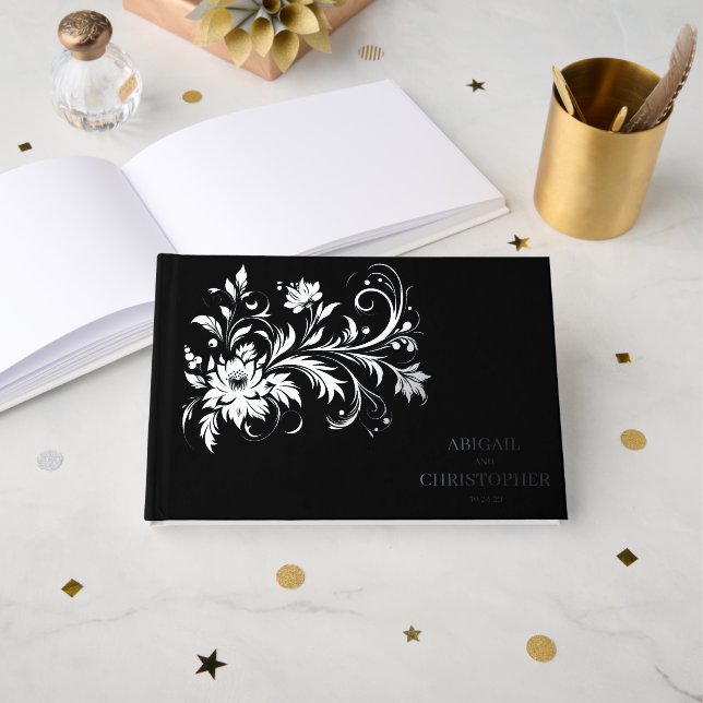 Livre D'or Mariage Floral Orné (Recto ouvert)