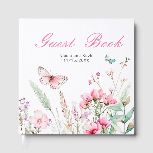 Livre D'or Mariage Floral Papillon Rose de Printemps (Recto)