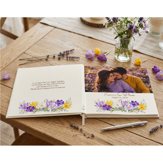 Livre D'or Mariage floral photo feuille d'or Crocus jaune vio