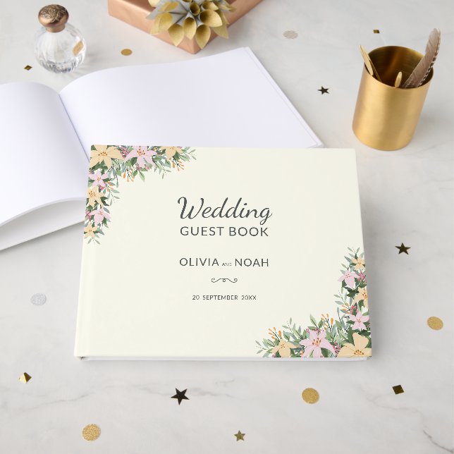 Livre D'or Mariage floral romantique (Recto ouvert)