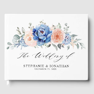 Livre D'or Mariage floral rose bleu marine