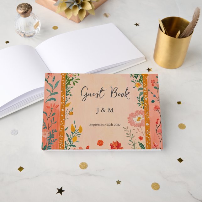 Livre D'or Mariage Floral Rose Boho Été (Recto ouvert)