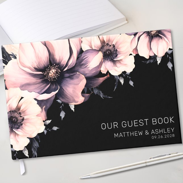 Livre D'or Mariage floral rose élégant moderne (Modern Elegant Pink Floral Wedding Guest Book )
