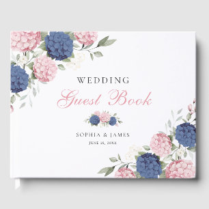 Livre D'or Mariage floral rose et bleu marine avec verdure d'
