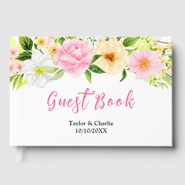 Livre D'or Mariage Floral rose et jaune d'été (Recto)