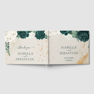 Livre D'or Mariage floral rose fuchsia et vert émeraude