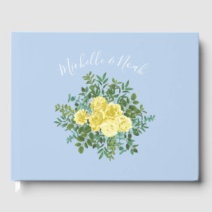 Livre D'or Mariage Floral Rose Jaune Clair et Bleu Pâle