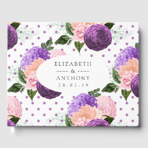 Livre D'or Mariage Floral Rose Pêche et Lavande Violet