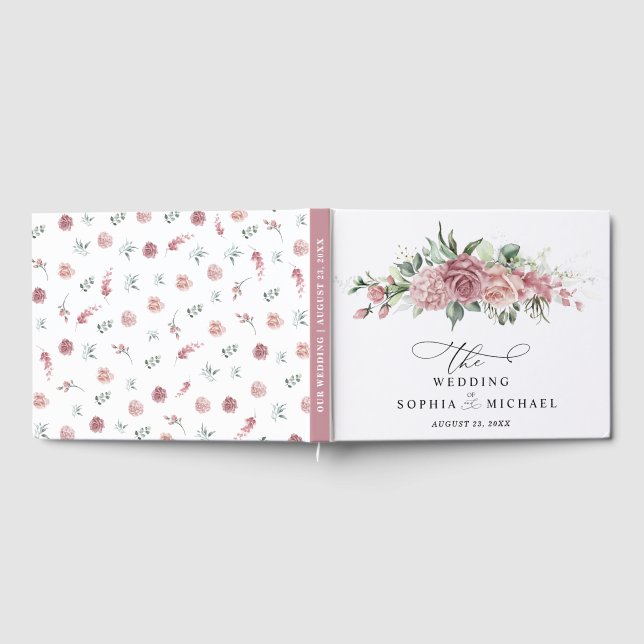 Livre D'or Mariage Floral Rose Poussiéreux (Complet)