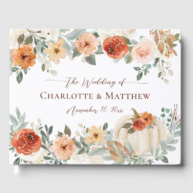 Livre D'or Mariage Floral Rustique Bohème Automne Citrouille (Recto)